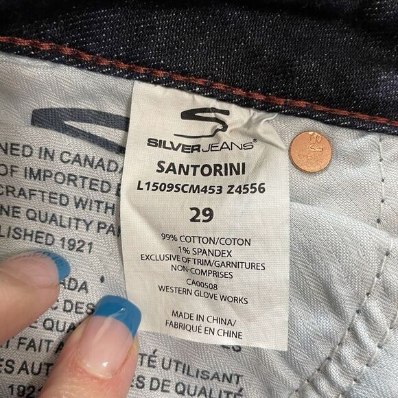 Silver Jeans Women’s 29 Blue Dark Wash SANTORINI Crop Contrast Stitch Pockets - Picture 7 of 9